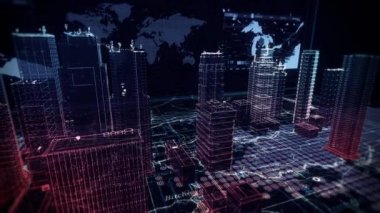 Sanal şehir hava Drone uçuş ile Ultra Hd Infographics sibernetik alanı