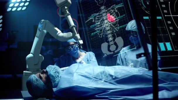 Une Équipe Chirurgiens Effectue Une Opération Délicate Aide Robot Chirurgical — Video