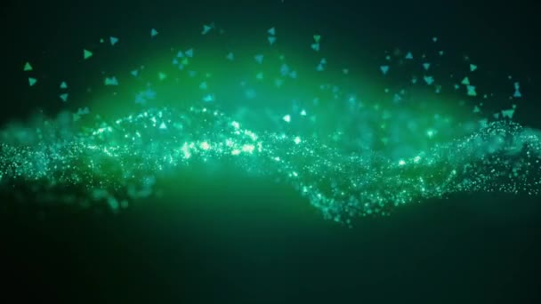 Cinematic Green Moving Particles Universe Dust Stars Black Background Abstract — Stock Video