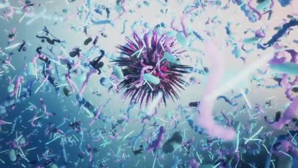 人肠道内的病毒细胞 数十亿人类肠道内的微生物和细菌保护肠道内衬 细菌病毒或细菌微生物细胞 — 图库视频影像