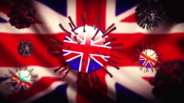 Coronavirus Covid Animation Des Coronavirus Mit Britischem Hintergrund Und Virus — Stockvideo