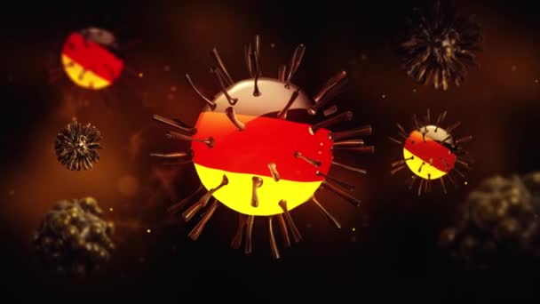 コロナウイルスCovid 3Dアニメーションのコロナウイルスのドイツの旗 ウイルスのドイツの旗 — ストック動画