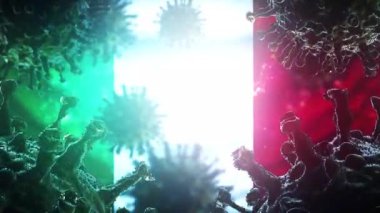 Coronavirus Covid-19 Coronavirus 'un İtalya bayrak arkaplanlı 3D animasyonu