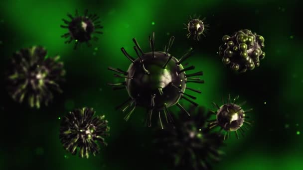 Animación Virus Del Fondo Color Verde Coronavirus — Vídeo de stock