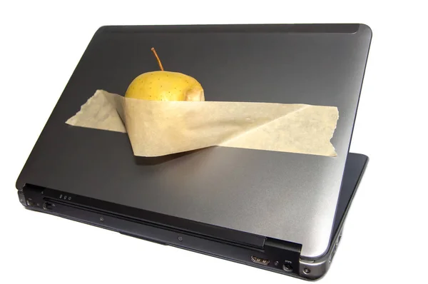 Laptop Appel Computer Grap Leuk Concept Geen Geld Kopen Geïsoleerde — Stockfoto