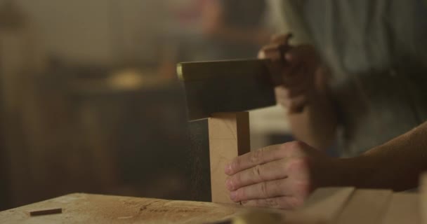 Robotnicy Drewniani Pracujący Garażu — Wideo stockowe