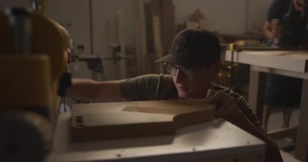 Woodworker Men Working Garage — Stock Video