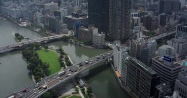 Osaka Japonya 'nın insansız hava aracı görüntüsü
