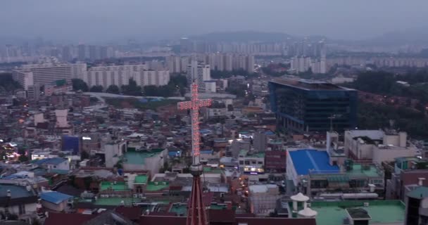 Drone Luchtfoto Van Cross Seoul Zuid Korea — Stockvideo