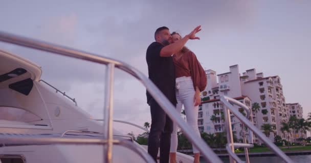 Couple Watching Sunset Yacht — Stock Video