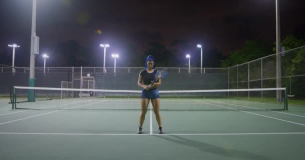 Tennis Player Girl Looking Camera — Stock Video