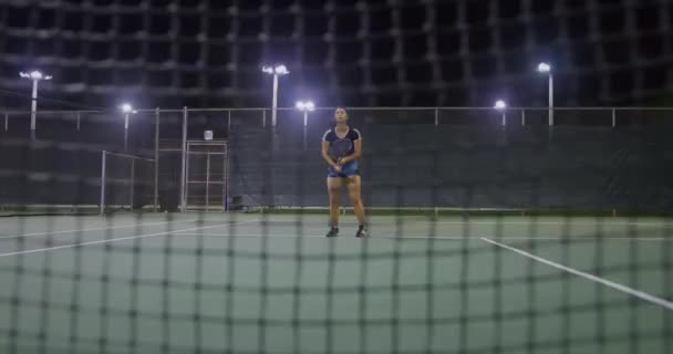 Woman Playing Tennis Night — Stock Video