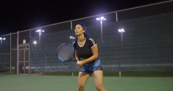 Woman Playing Tennis Night — Stock Video