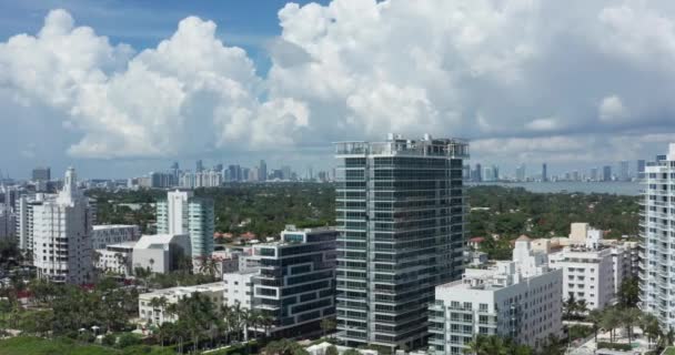 Aerial View Miami Beach Skyscrapers Sunny Day — Stock Video