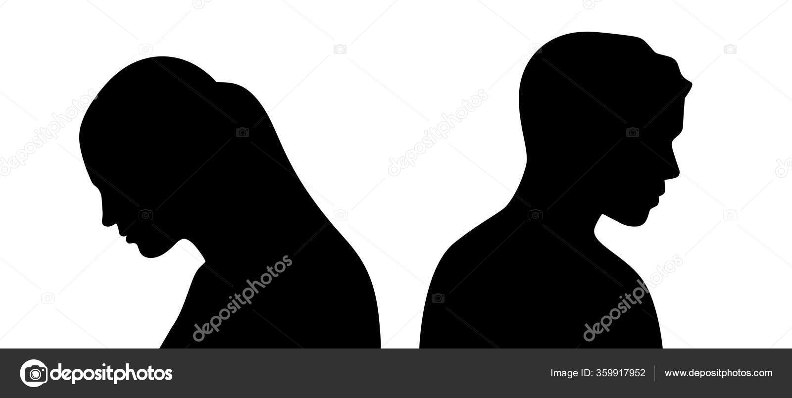 Man And Woman Silhouettes With Face Silhouette On The Background