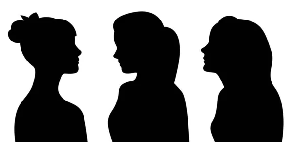 Hoofd Silhouetten Van Drie Vrouwen Zwart Wit — Stockvector