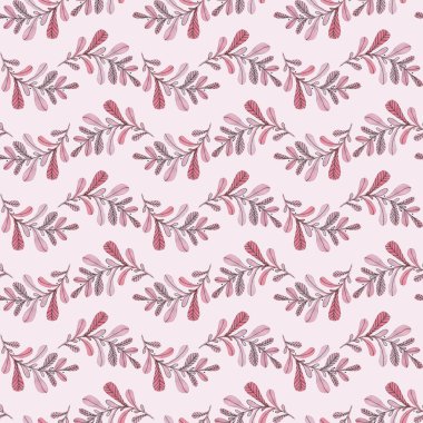 Menekşe, mor, açık pembe dallar ve siyah dış hatlı kusursuz desen. Parmak izi, tekstil, kumaş, dekor için çiçek deseni..