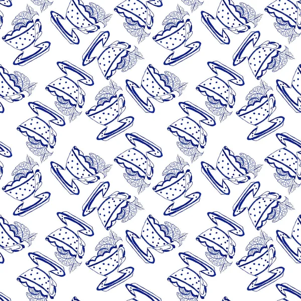 Padrão Sem Costura Com Copos Ilustração Azul Branco Chá Hortelã — Fotografia de Stock