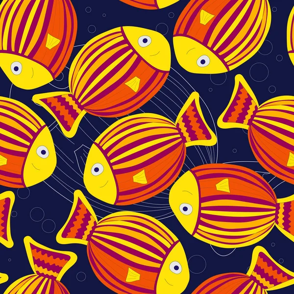 可爱的涂鸦卡通鱼海动物的扁平风格的色彩和轮廓 海洋动物苗圃图解 简单的手绘风格 儿童彩色书 — 图库矢量图片