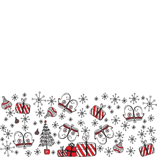 Frohe Weihnachten Und Ein Gutes Neues Jahr Doodle Grußkarte Mit — Stockvektor