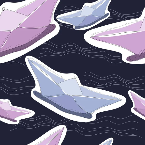 手描きの紙のボート ラッパー カード バナーの海洋テーマの株式イラスト — ストックベクタ