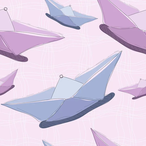 手描きの紙のボート ラッパー カード バナーの海洋テーマの株式イラスト — ストックベクタ
