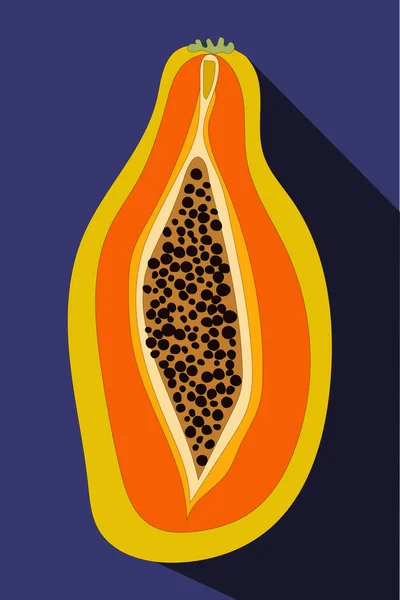 Papaya Exotische Früchte Flach Von Hand Gezeichnet Archivbild Design Für — Stockvektor