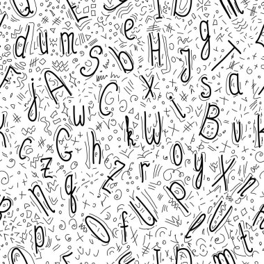 Şirin İngilizce yazılmış alfabe, klasik vektör çizimi. Küçük ve büyük harfler, kart, harf ve poster için iyi.