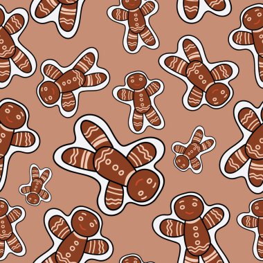 Beyaz arka planda izole edilmiş Vektör Noel Kurabiyeleri seti. Zencefilli çörekler, Noel ağacı, şeker, kekler ve ev. Karalama stilinde şirin bir karikatür stok vektör çizimi.