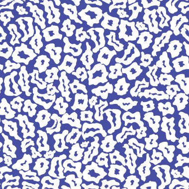 Soyut hayvan derisi leopar desensiz desen tasarımı. Jaguar, leopar, çita, panter kürkü. Mavi ve beyaz pürüzsüz kamuflaj arka planı