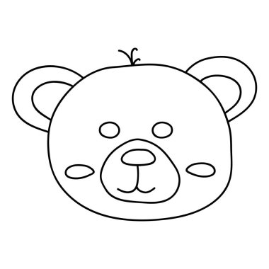 Beyaz arka planda izole edilmiş sevimli karalama ayı kafası çizgisi. Çocuklar ve yetişkinler için stres önleyici çizimler. Tişört, logo ya da dövme çiziyor. Stok vektör illüstrasyonu