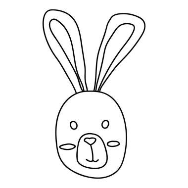 Sevimli mutlu tavşan ikonunun ana hatları. Karalama tarzında vektör illüstrasyonu. Beyaz arkaplanda izole edilmiş sembol tasarım şablonu. Renkli çocuklar ve yetişkinler için stres karşıtı çizim.