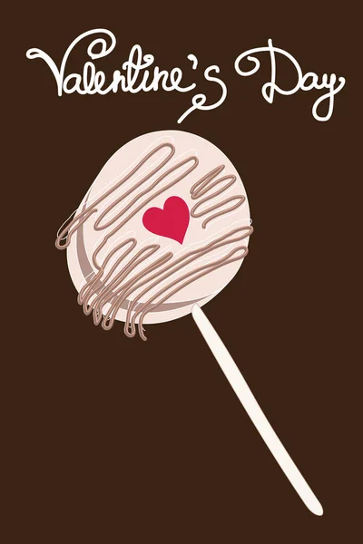 かわいいドアベクトルチョコレートと茶色の背景にケーキポップとバレンタインデーカードは 手描きの手紙 バレンタインデーイラストデザイングリーティングカード プリント ポスター — ストックベクタ