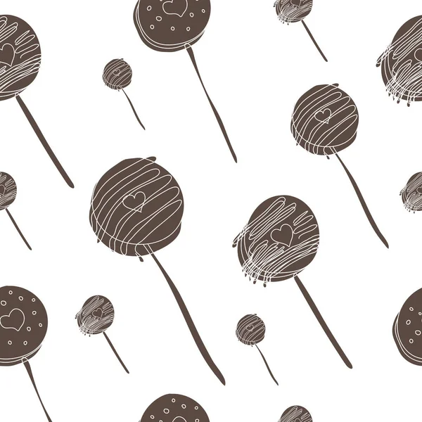 발렌타인데 초콜릿으로 장식된 귀엽고 맛있는 초콜릿을 곁들인 패턴은 배경에 삽화로 — 스톡 벡터