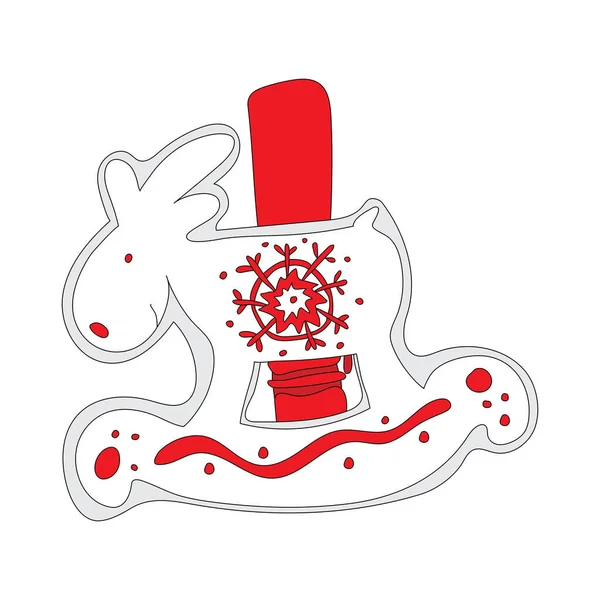 Veado Brinquedo Design Doodle Feliz Natal Fita Vermelha Festiva Com —  Vetores de Stock
