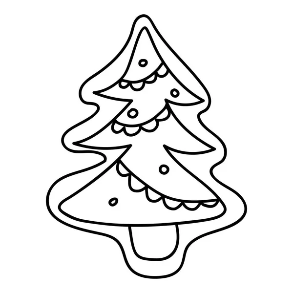 Gingerbread Christmas Tree Coloring Book Page 크리스마스 장식에 비스킷 배경에서 — 스톡 벡터