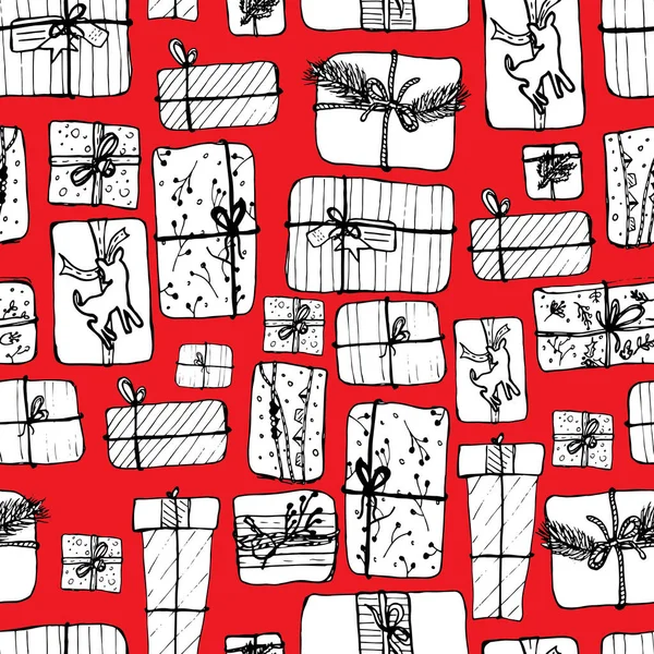 Nahtlose Merry Christmas Doodle Illustrationsmuster Niedliches Weihnachtsgeschenk Isoliert Auf Weißem — Stockvektor