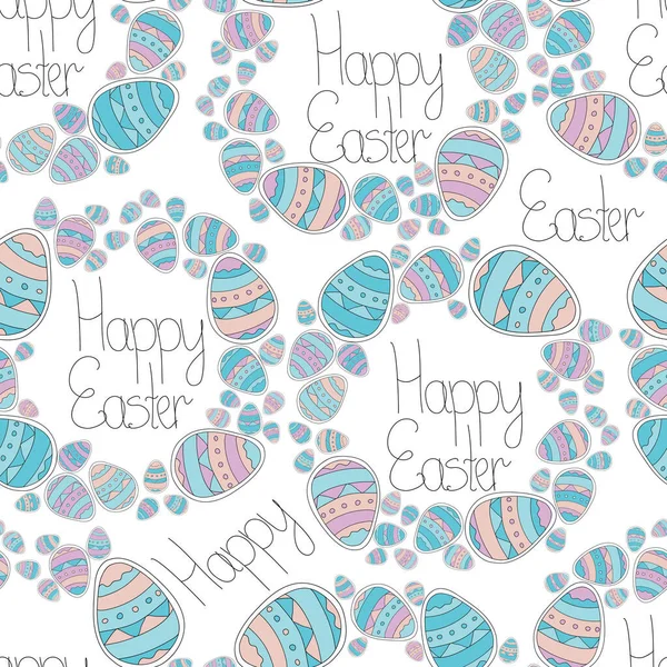 Seamless Pattern Wreath Easter Eggs Lettering Happy Easter Cute Vector — Stock Vector