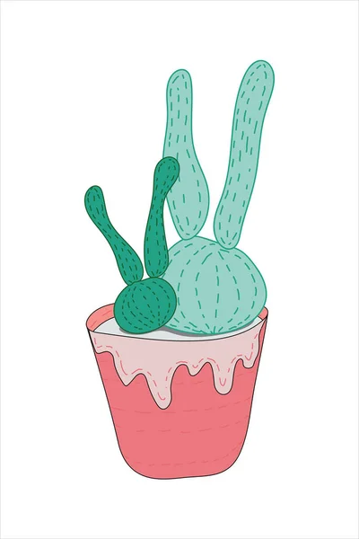 Ręcznie Rysowane Powtarzające Się Wzory Płaskimi Roślinami Kaktusów Kreskówki Garnku — Wektor stockowy