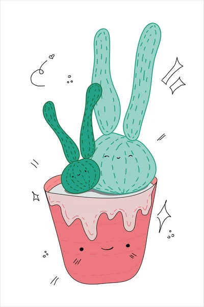 Patrón Repetitivo Sin Costuras Dibujado Mano Con Plantas Cactus Dibujos — Archivo Imágenes Vectoriales