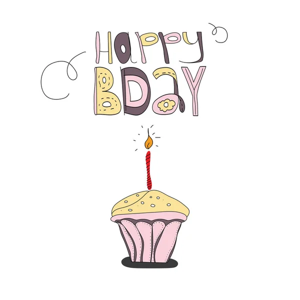 Бесшовный Рисунок Каракулями Надписью Happy Birthday Кексом Изолированы Белом Фоне — стоковый вектор