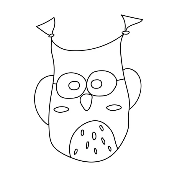 Empty Outline Cute Doodle Owl Head Isolated White Background Stress — Stock Vector