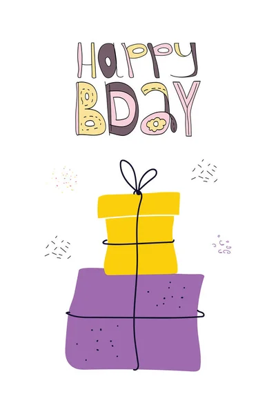 Подарки Днем Рождения Рукописная Поздравительная Фраза Белом Фоне Плоская Векторная — стоковый вектор