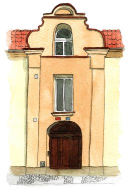 Şehir manzarası. Mürekkep ve suluboya. El çizimi illüstrasyon.