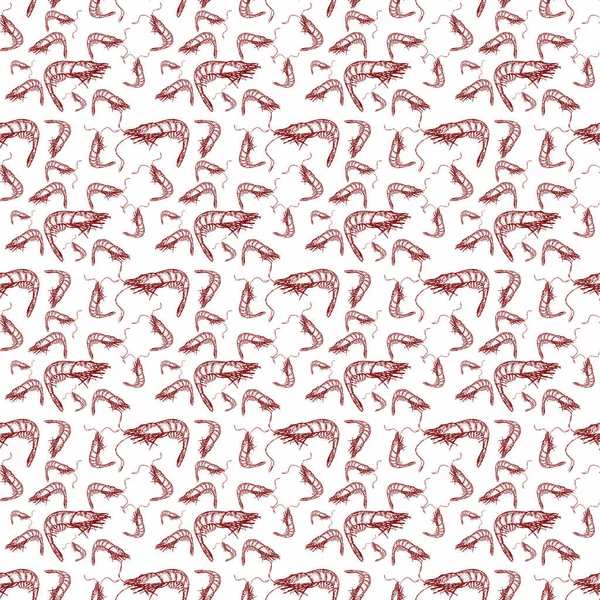 Płynny Ręcznie Rysowany Wzór Zwierzętami Pod Wodą Różowe Krewetki Pastelowym — Zdjęcie stockowe