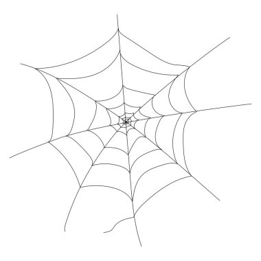 Örümcek ağı deseni, örümcek ağı çizimi. Cadılar Bayramı tasarımı için beyaz arkaplanda izole edilmiş hisse senedi çizimi. Örümcek ağı elementi, ürkütücü, korkunç cadılar bayramı dekoru. Siluet.