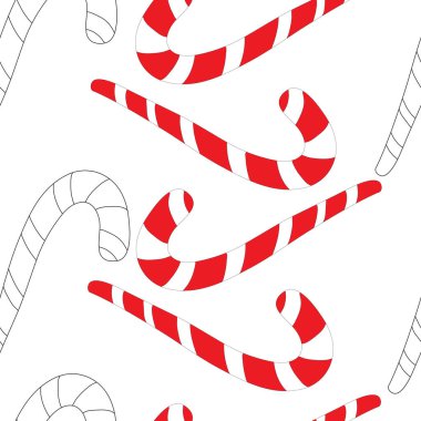 Sevimli karalama çizgi filmi Noel lolipopu düz stil renk ve ana hatlarıyla. Beyaz arkaplanda izole edilmiş Vector Candy baston simgesi. Basit bir el çizimi stili. Çocuklar için boyama sayfası.