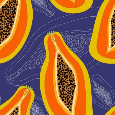 Papaya simgesinin yarısı arka planda izole edilmiş. Yarım papayanın düz çizimi - web tasarımı için simge.