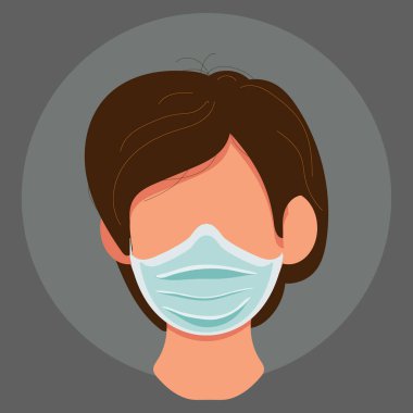 Virüslerin yayılmasını engellemek için tek kullanımlık tıbbi yüz maskesi, beyaz arka planda izole edilmiş elden ağıza iletimleri önlemeye yardımcı olur, düz simge. Stok illüstrasyonu.