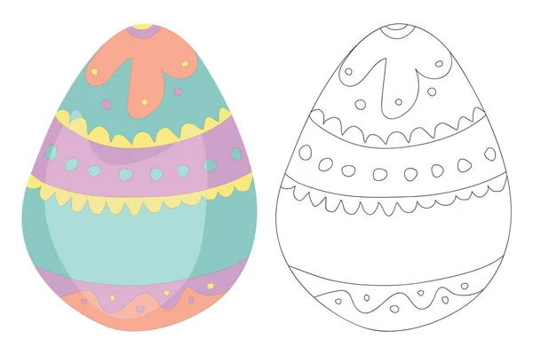 Wielkanoc Urządzone Jajko Pastelowych Kolorach Ilustracja Płaskim Stylu Kontur Jajka — Wektor stockowy